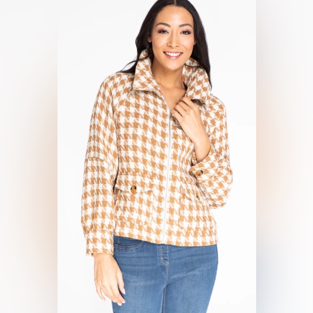 Multiples Caramel Brown and White Houndstooth Jacket Size XS